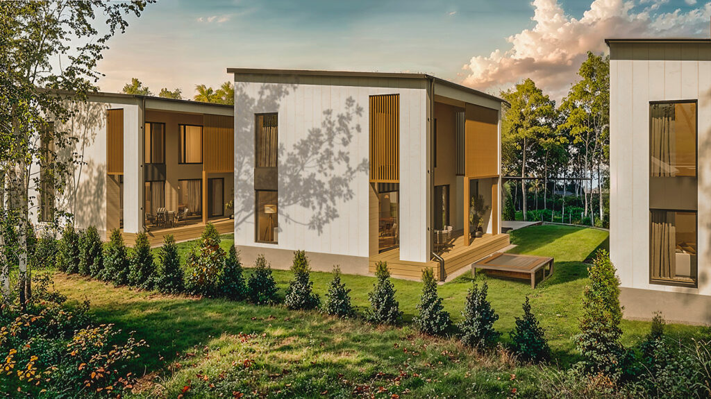 Myytävät asunnot: Joutsenportti | julkisivu sivusta | Olas Group Oy