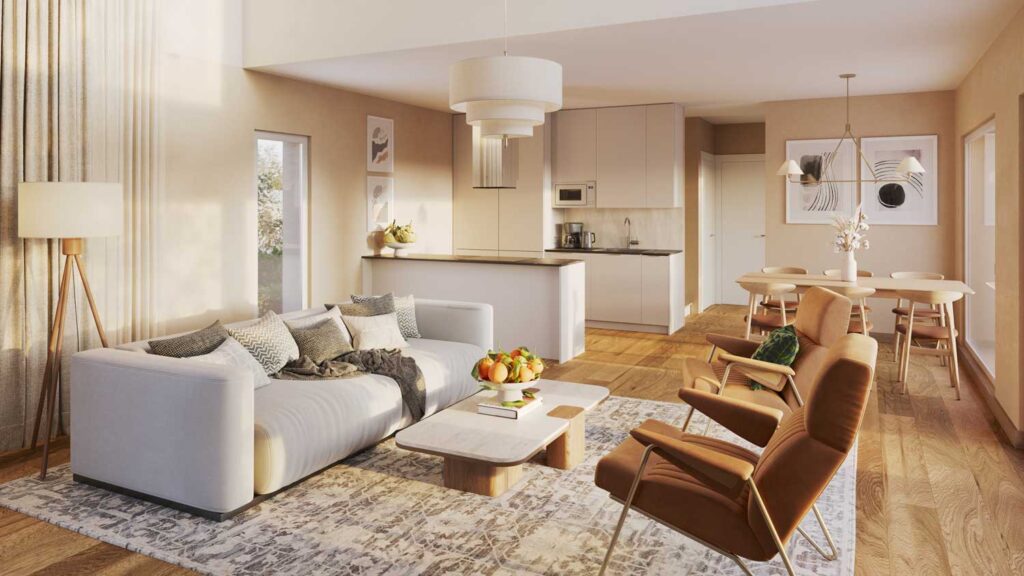 Uudiskohde: Espoon Joutsenportti | olohuoneen kalusteet | Olas Group Oy