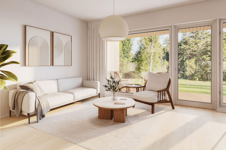 Myytävät asunnot: Lintulehto | olohuone ikkunalla | Olas Group Oy