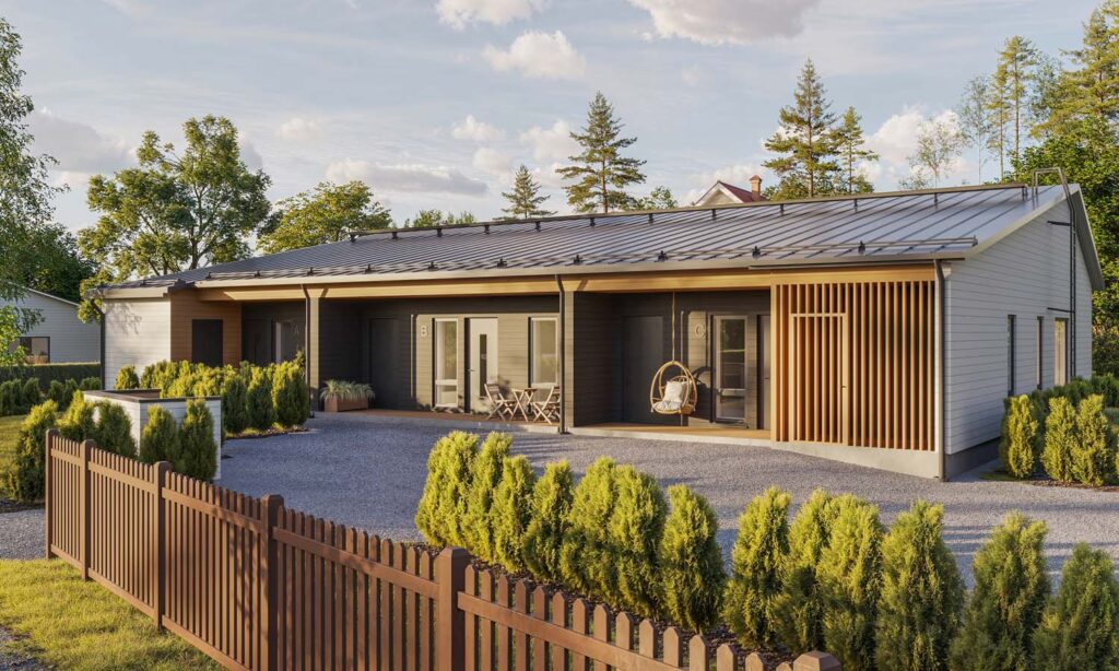 Myytävät asunnot: Pohjantikka: | etupiha | Olas Group Oy