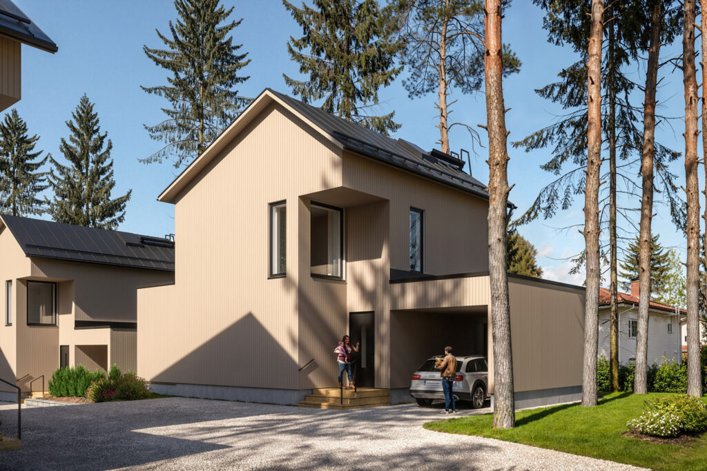 Myytävät asunnot: Espoon Valkojoutsen | etupiha | Olas Group Oy